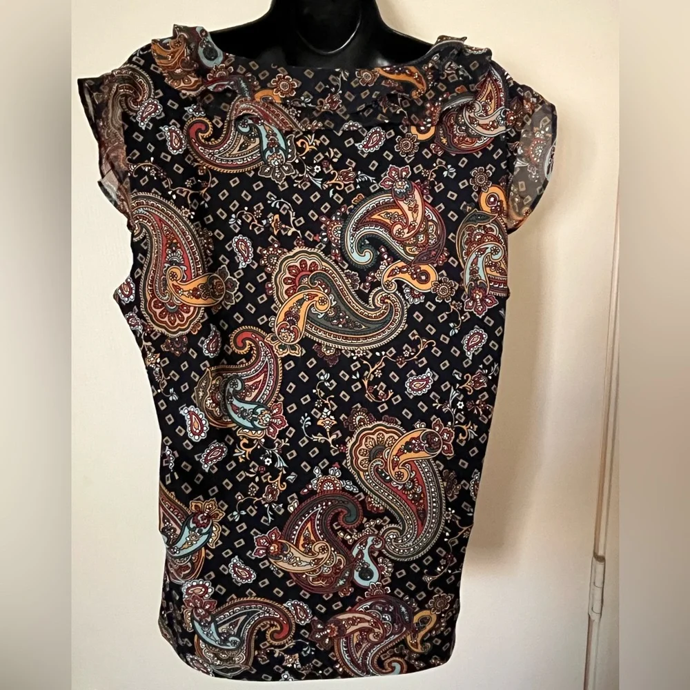 Tommy Hilfiger Paisley Print Ruffle Sleeveless Top - Picture 2 of 3